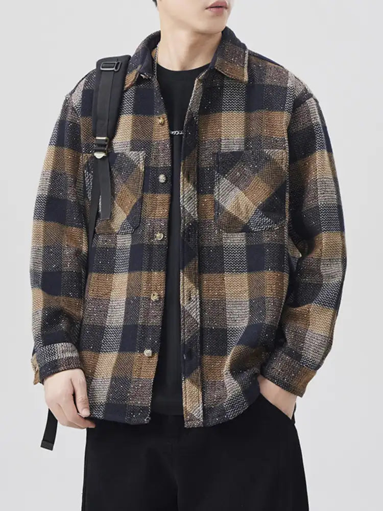 Men’s Plus Size Plaid Button Up Long Sleeve Shirt
