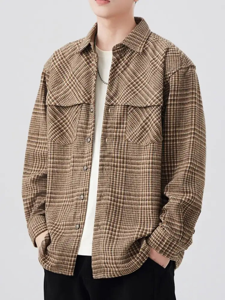 Men’s Plus Size Plaid Button Up Long Sleeve Shirt