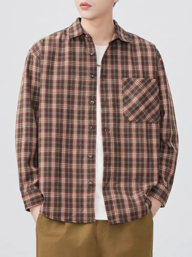 Men’s Plus Size Plaid Button Up Long Sleeve Shirt