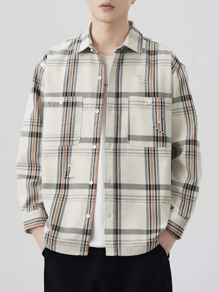 Men’s Plus Size Plaid Button Up Long Sleeve Shirt