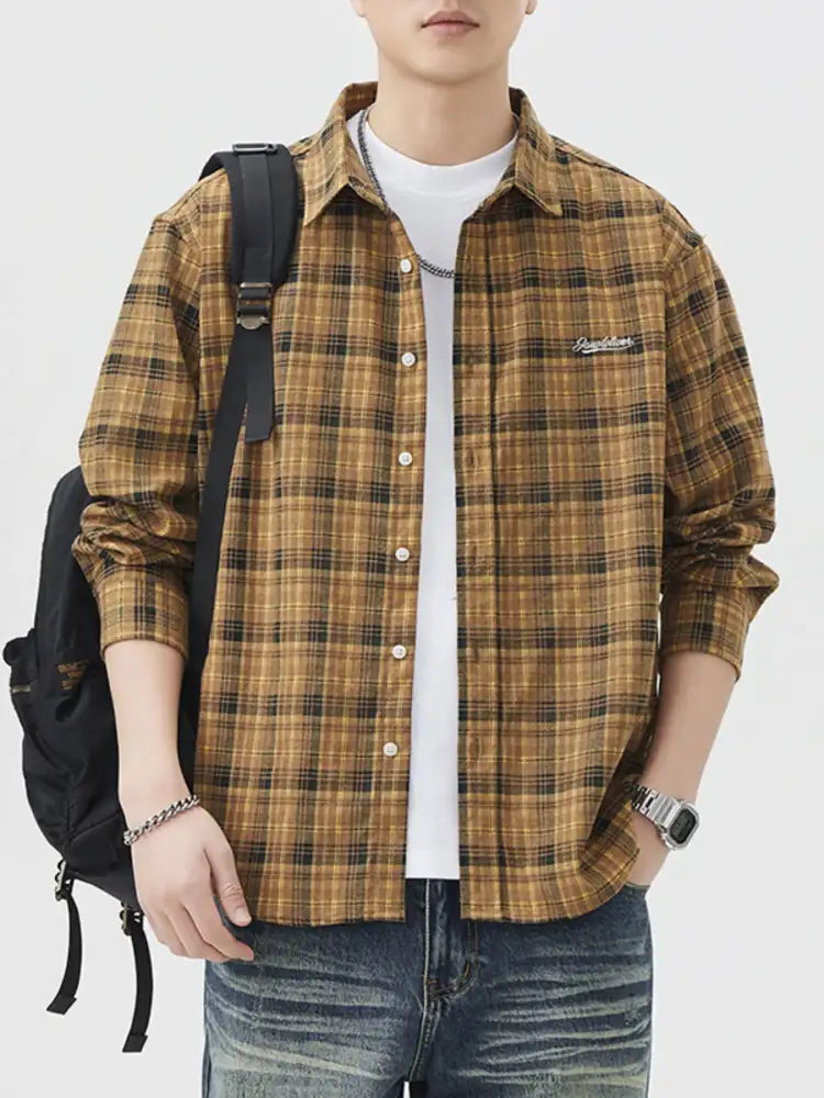Men’s Plus Size Plaid Button Up Long Sleeve Shirt