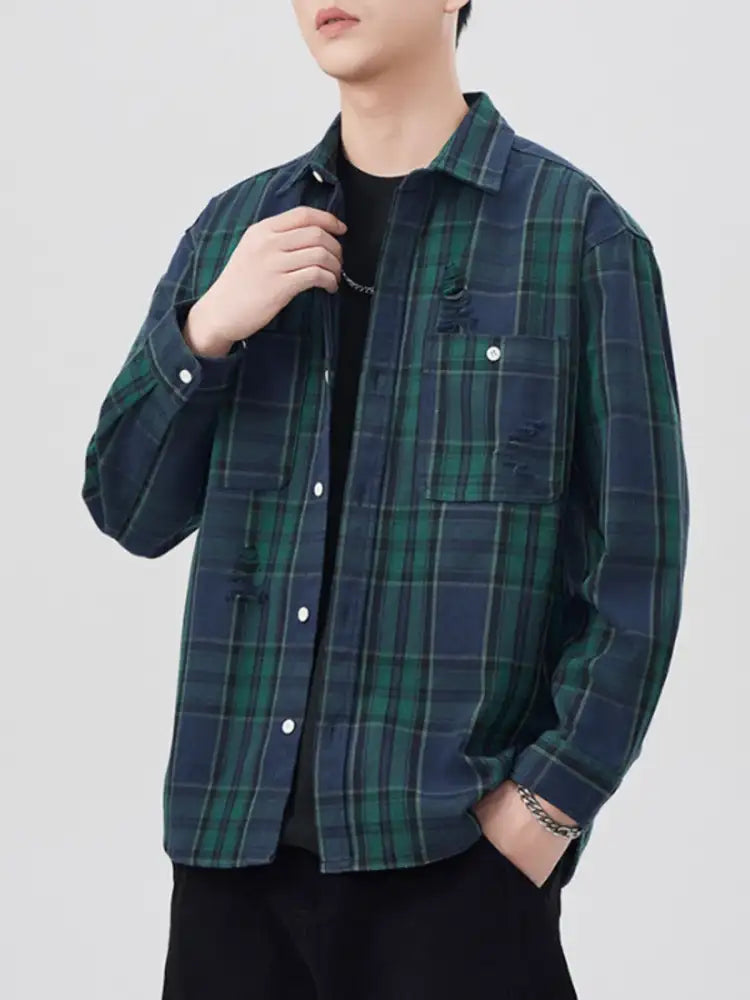 Men’s Plus Size Plaid Button Up Long Sleeve Shirt