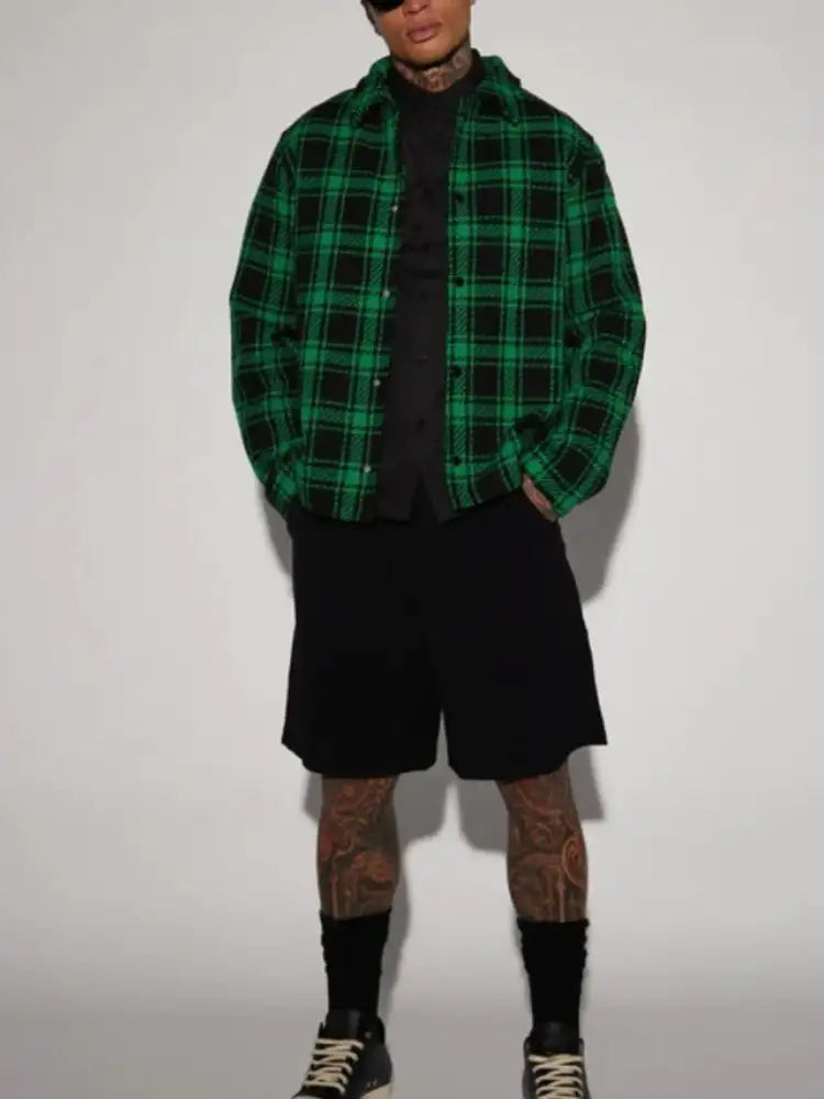 Men’s Plus Size Plaid Button Up Long Sleeve Shirt