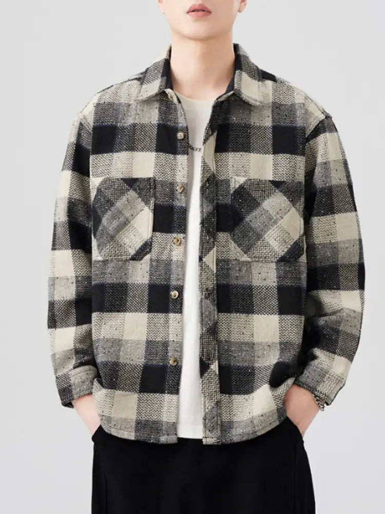 Men’s Plus Size Plaid Button Up Long Sleeve Shirt