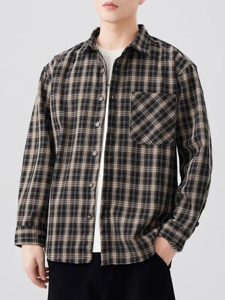 Men’s Plus Size Plaid Button Up Long Sleeve Shirt
