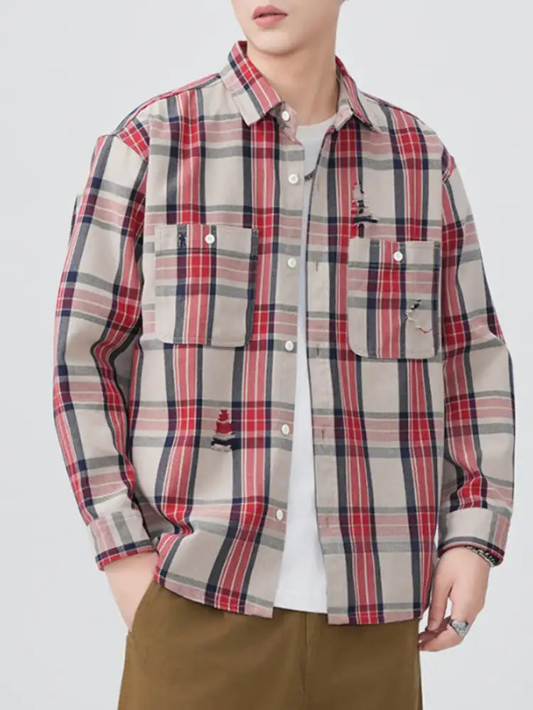 Men’s Plus Size Plaid Button Up Long Sleeve Shirt