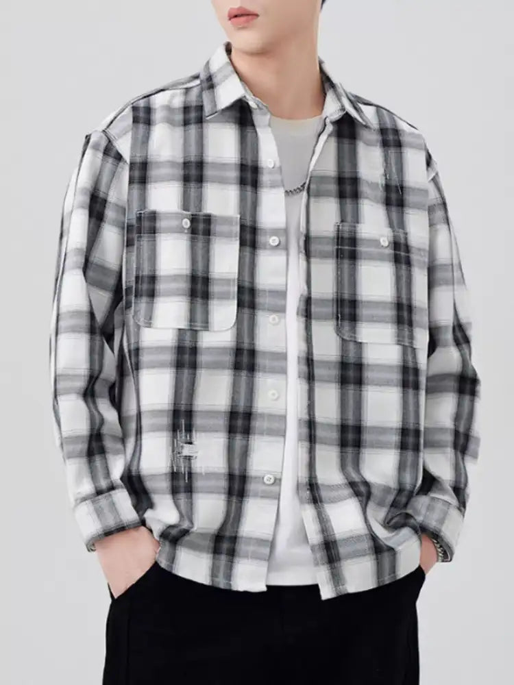 Men’s Plus Size Plaid Button Up Long Sleeve Shirt