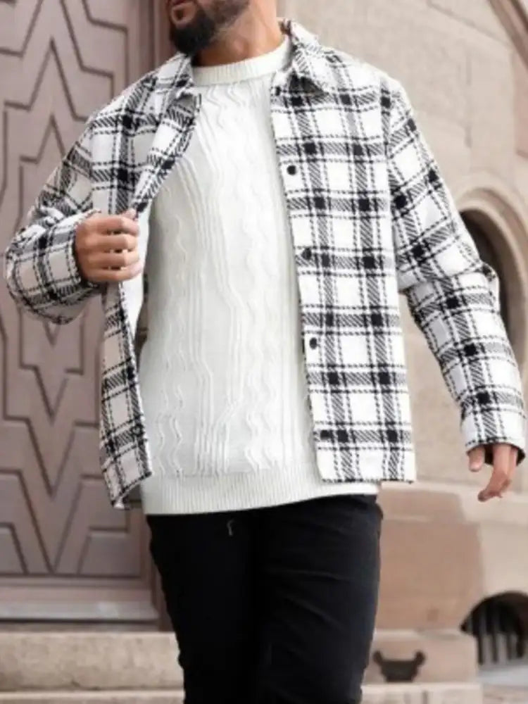 Men’s Plus Size Plaid Button Up Long Sleeve Shirt