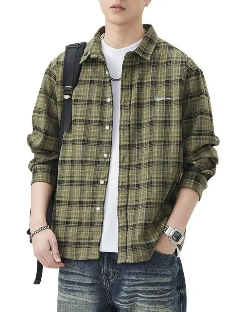 Men’s Plus Size Plaid Button Up Long Sleeve Shirt