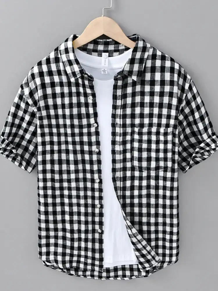 Men’s Plus Size Plaid Button Up Short Sleeve Shirt