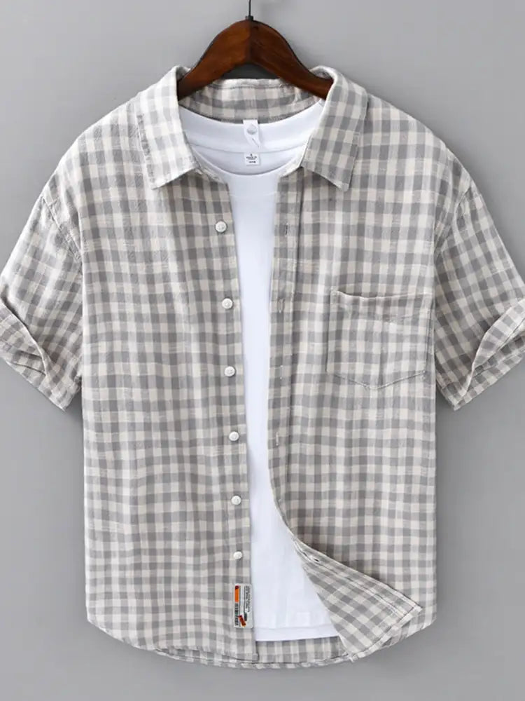 Men’s Plus Size Plaid Button Up Short Sleeve Shirt