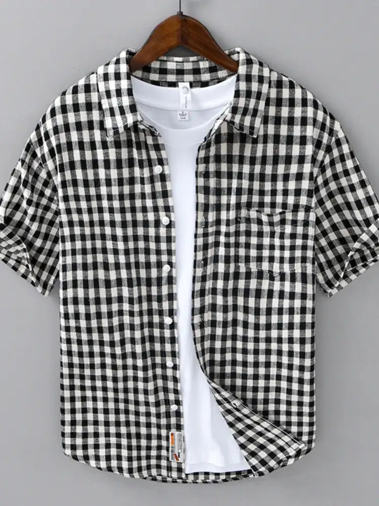 Men’s Plus Size Plaid Button Up Short Sleeve Shirt