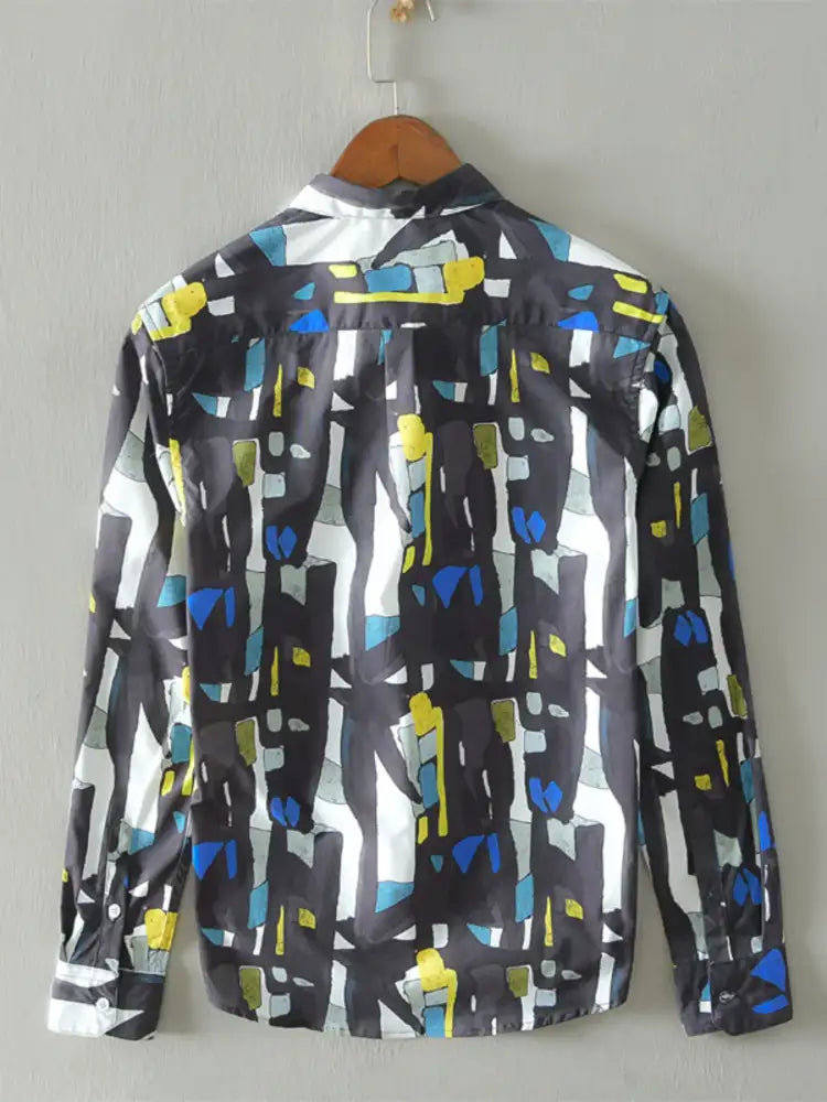 Men’s Plus Size Printed Button Up Long Sleeve Shirt