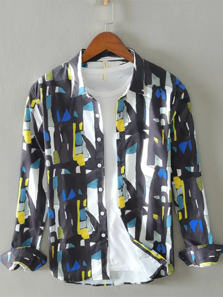 Men’s Plus Size Printed Button Up Long Sleeve Shirt