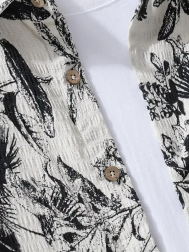 Men’s Plus Size Printed Button Up Short Sleeve Shirt