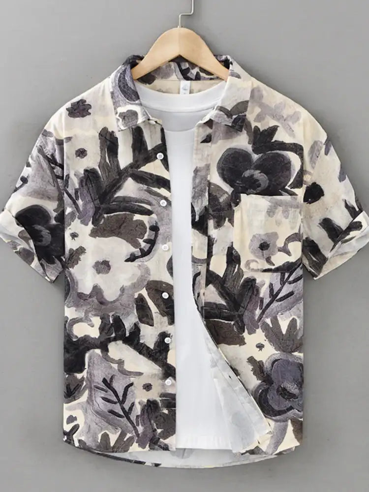 Men’s Plus Size Printed Button Up Short Sleeve Shirt