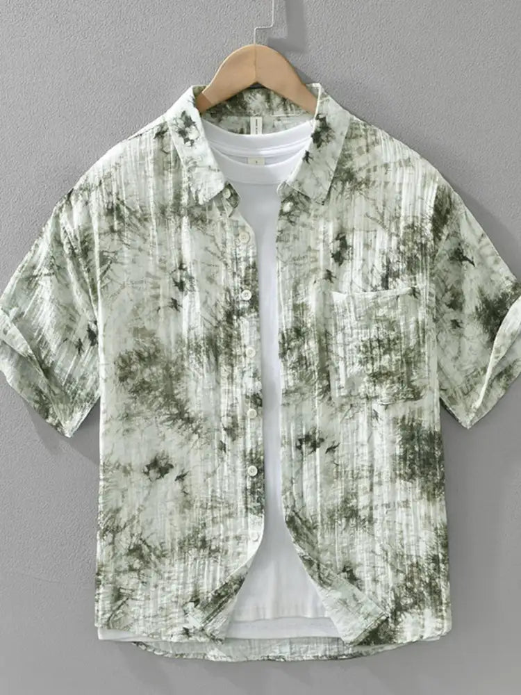 Men’s Plus Size Printed Button Up Short Sleeve Shirt