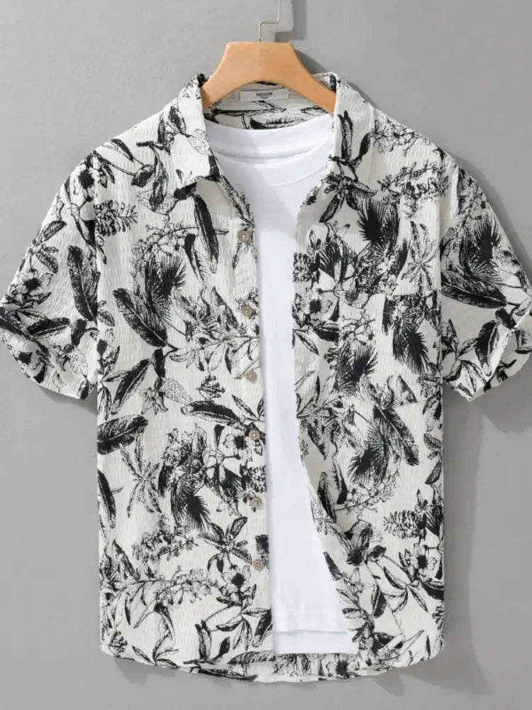 Men’s Plus Size Printed Button Up Short Sleeve Shirt