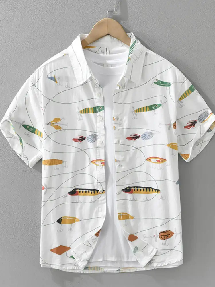 Men’s Plus Size Printed Button Up Short Sleeve Shirt