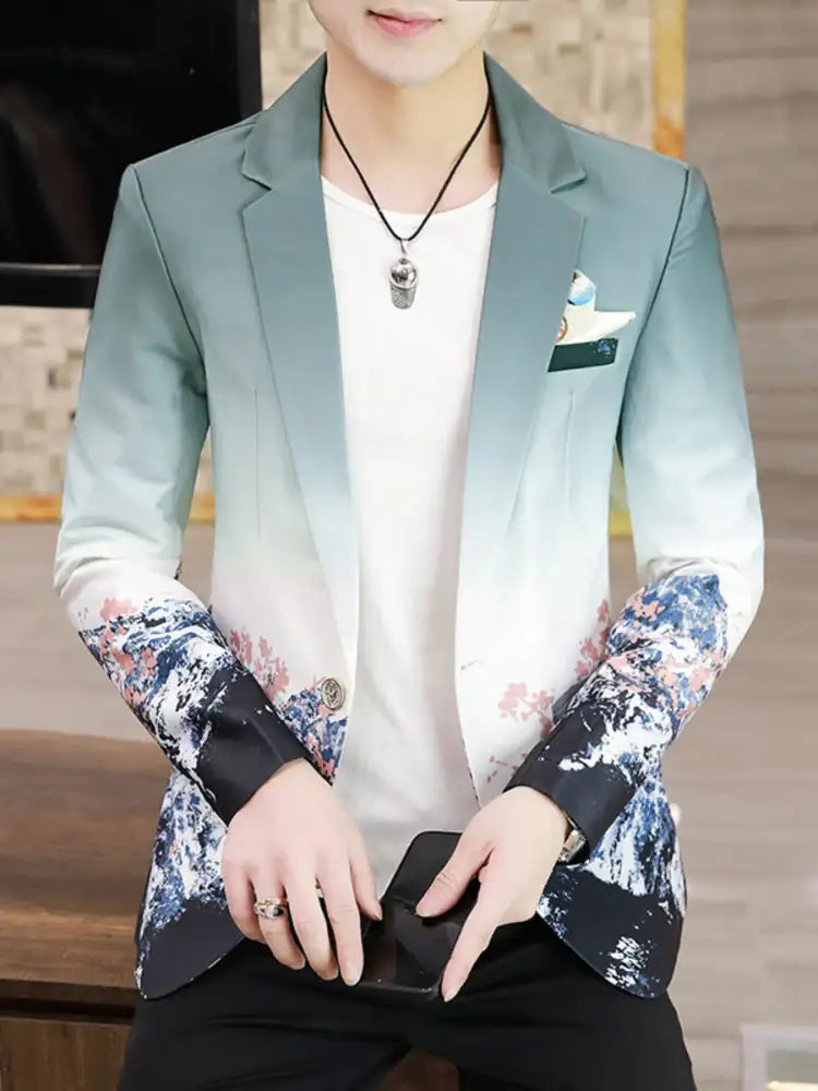 Men’s Plus Size Printed One Button Long Sleeve Blazer