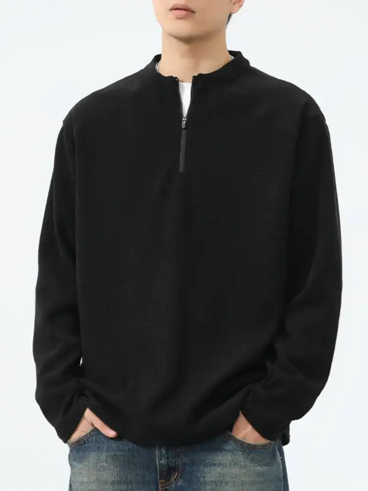 Men’s Plus Size Quarter-Zip Long Sleeve T-Shirt