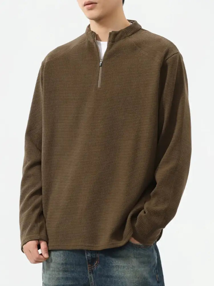 Men’s Plus Size Quarter-Zip Long Sleeve T-Shirt