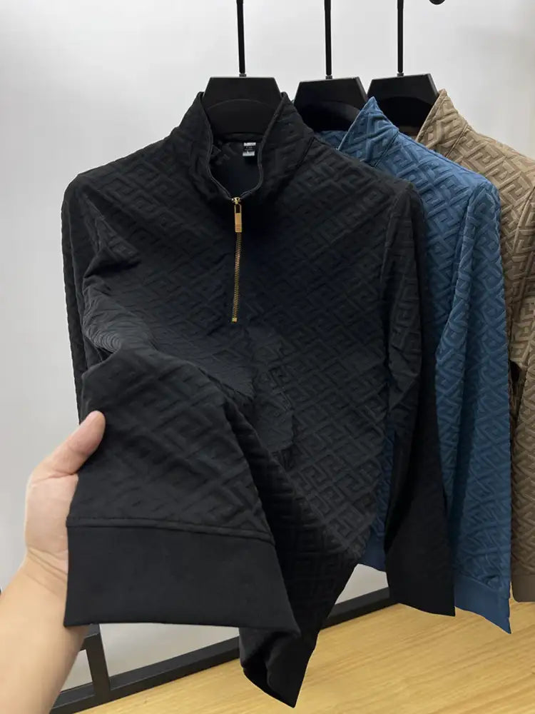 Men’s Plus Size Quarter Zip Long Sleeve Top