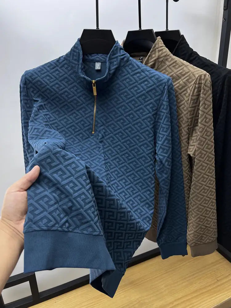 Men’s Plus Size Quarter Zip Long Sleeve Top