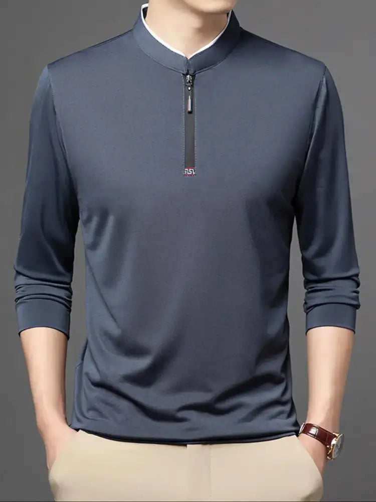 Men’s Plus Size Quarter Zip Long Sleeve Top