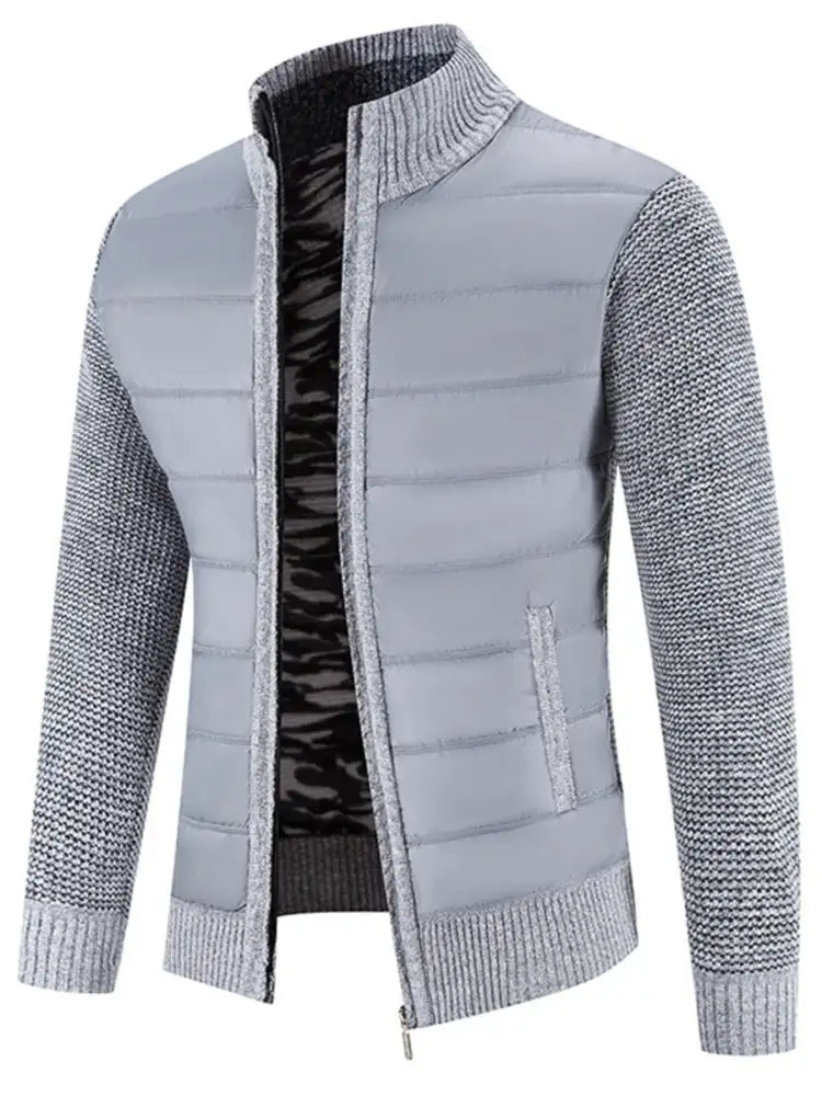 Men’s Plus Size Quilted Knit Bomber Jacket with Stand Collar