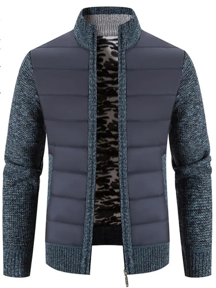 Men’s Plus Size Quilted Knit Bomber Jacket with Stand Collar