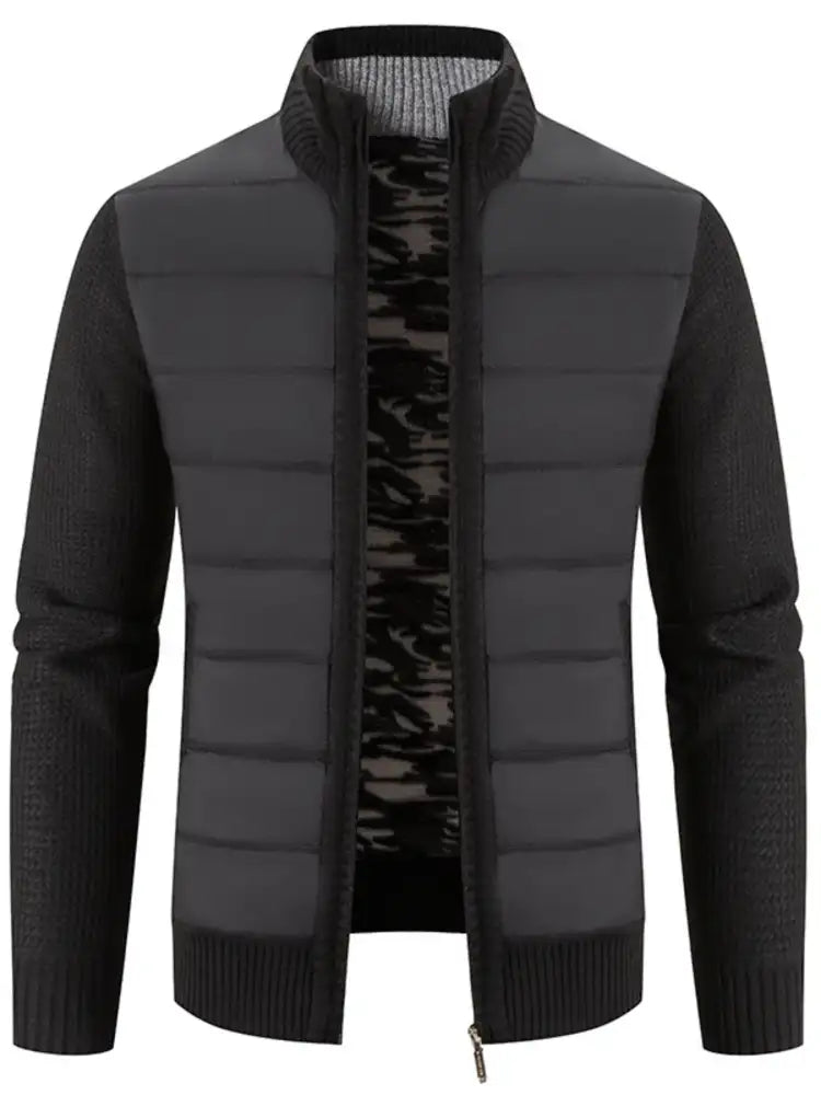 Men’s Plus Size Quilted Knit Bomber Jacket with Stand Collar