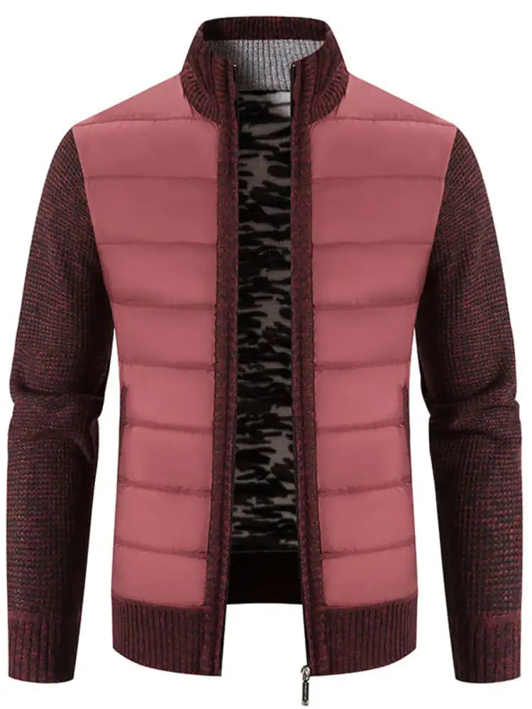 Men’s Plus Size Quilted Knit Bomber Jacket with Stand Collar