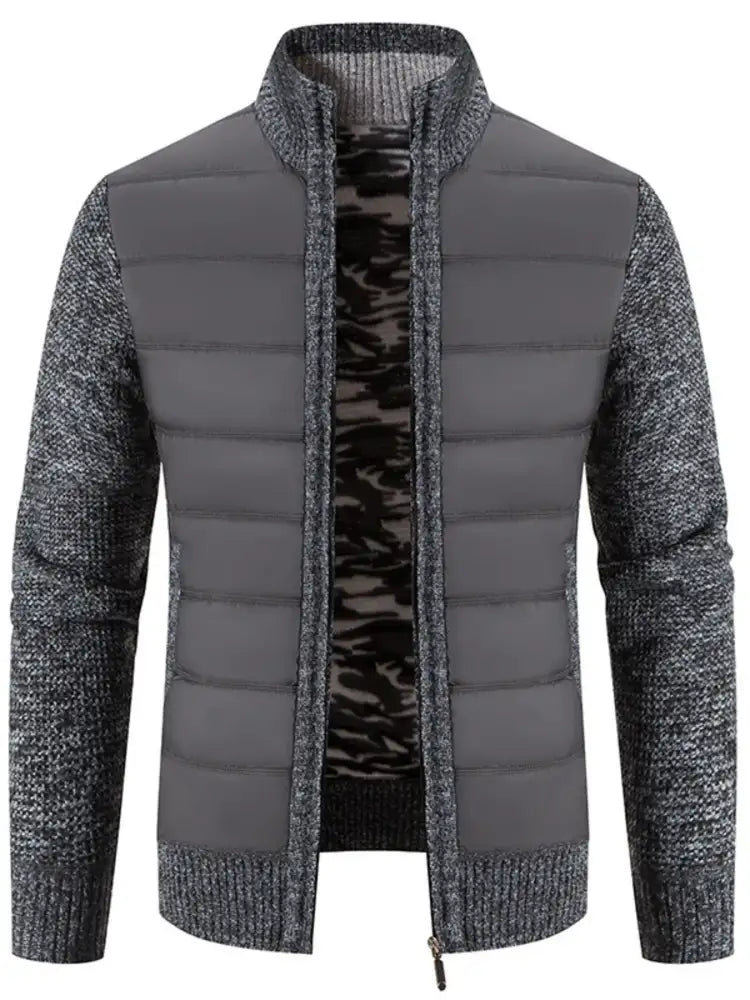 Men’s Plus Size Quilted Knit Bomber Jacket with Stand Collar