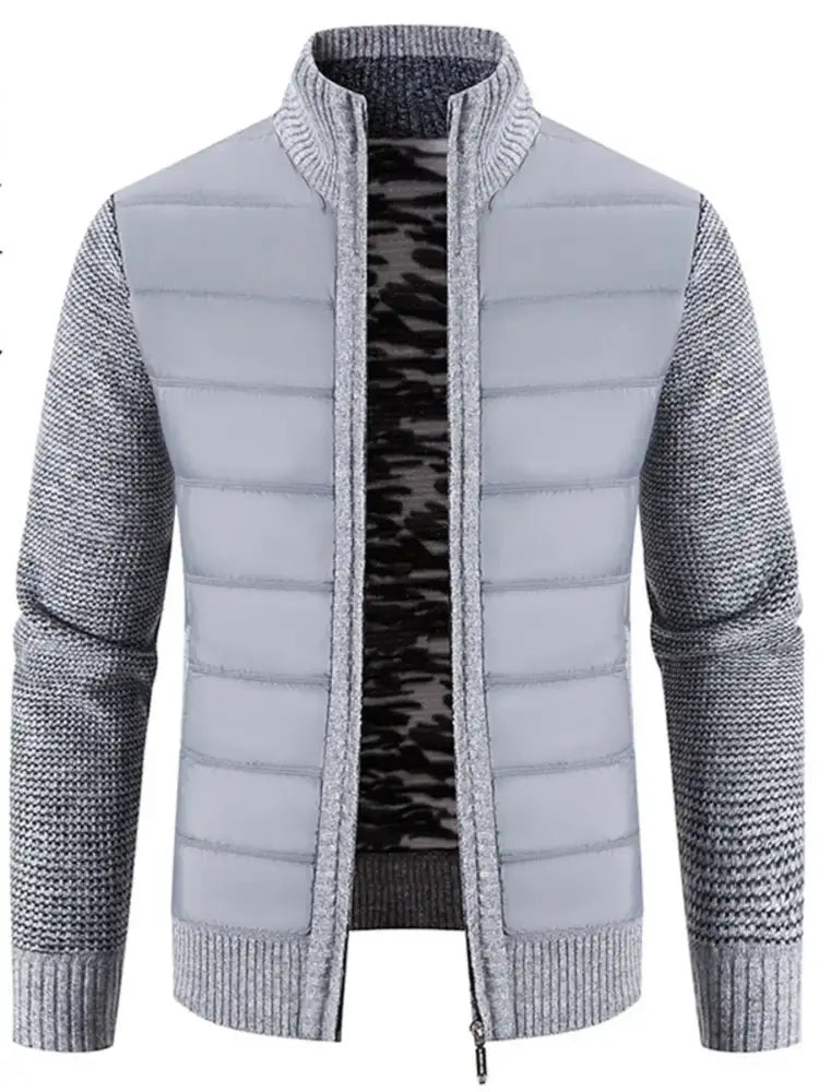 Men’s Plus Size Quilted Knit Bomber Jacket with Stand Collar