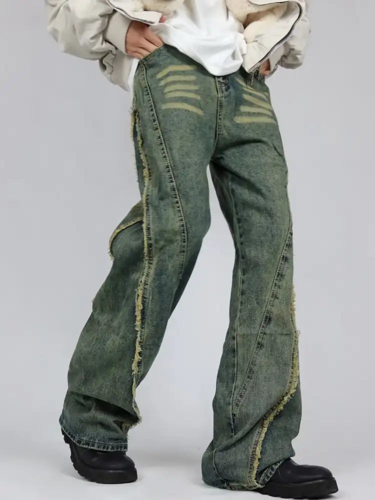 Men’s Plus Size Raw Hem Wide Leg Jeans