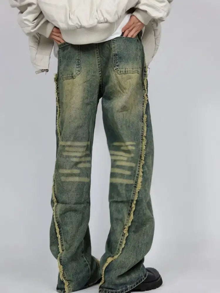 Men’s Plus Size Raw Hem Wide Leg Jeans