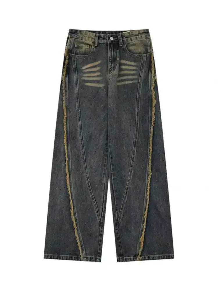 Men’s Plus Size Raw Hem Wide Leg Jeans