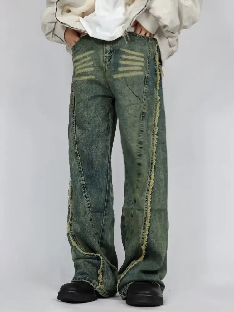Men’s Plus Size Raw Hem Wide Leg Jeans