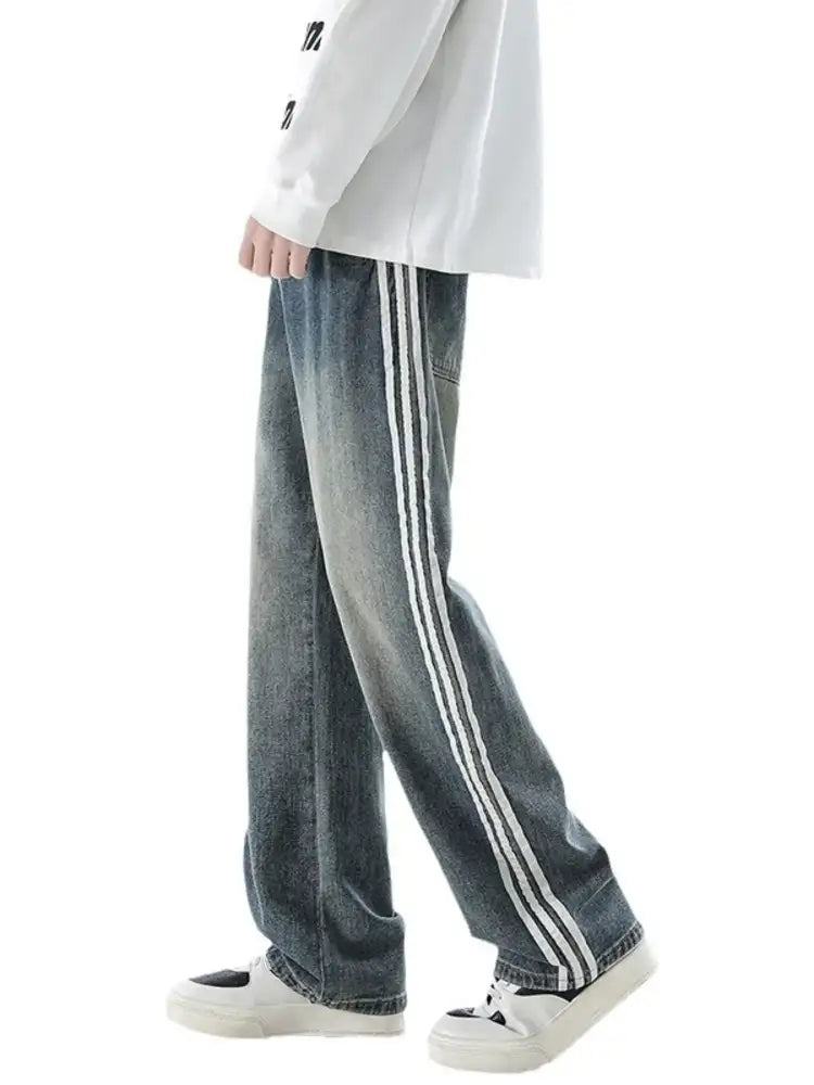 Men’s Plus Size Retro Wide Leg Side Stripe Jeans
