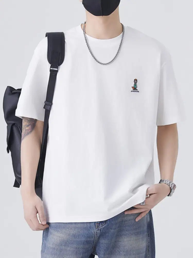 Men’s Plus Size Round Neck Short Sleeve T-Shirt - white cotton t-shirt black figure