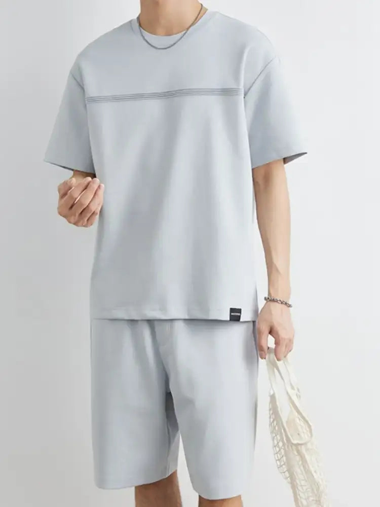 Men’s Plus Size Round Neck Short Sleeve Top and Shorts Set