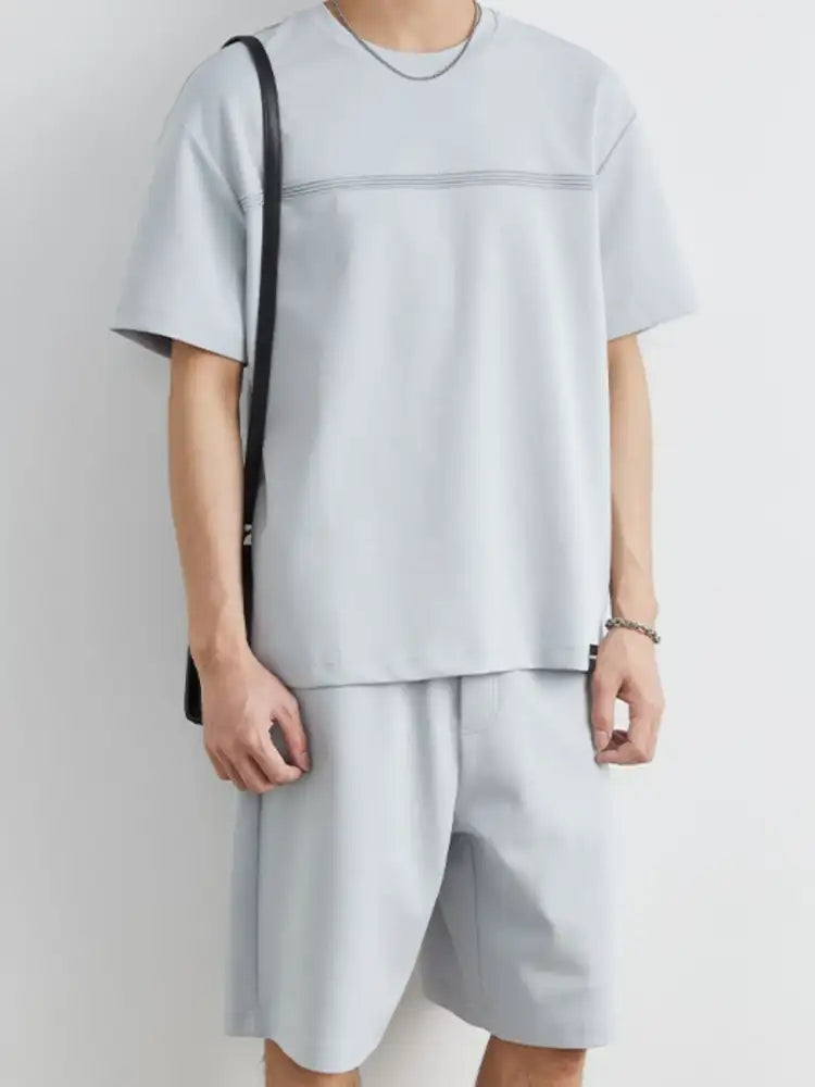 Men’s Plus Size Round Neck Short Sleeve Top and Shorts Set