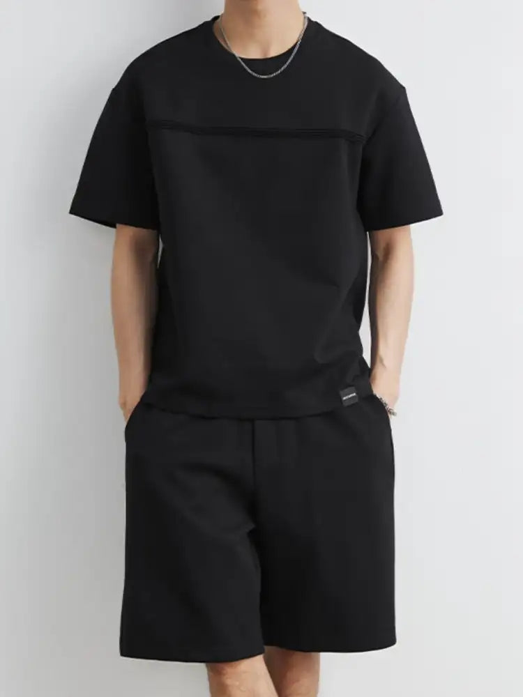 Men’s Plus Size Round Neck Short Sleeve Top and Shorts Set