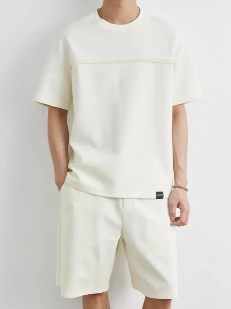 Men’s Plus Size Round Neck Short Sleeve Top and Shorts Set