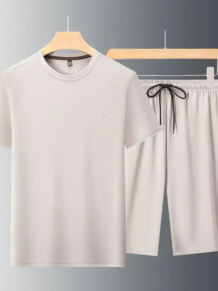 Men’s Plus Size Round Neck Short Sleeve Top and Shorts Set