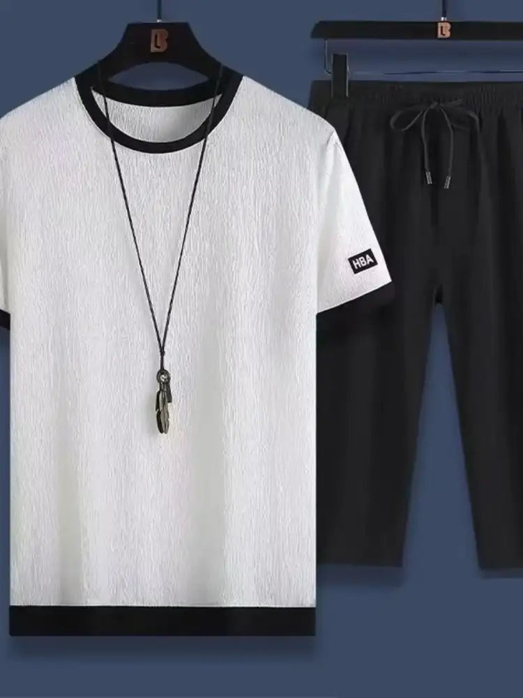 Men’s Plus Size Round Neck Short Sleeve Top and Shorts Set