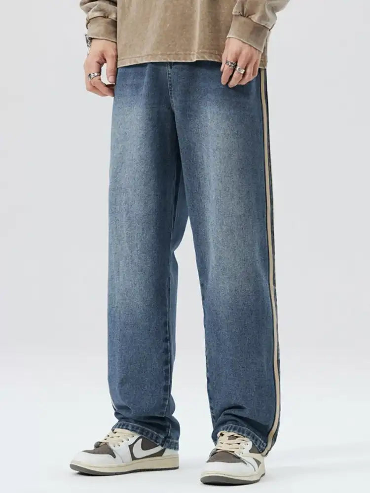 Men’s Plus Size Side Striped Wide Leg Jeans