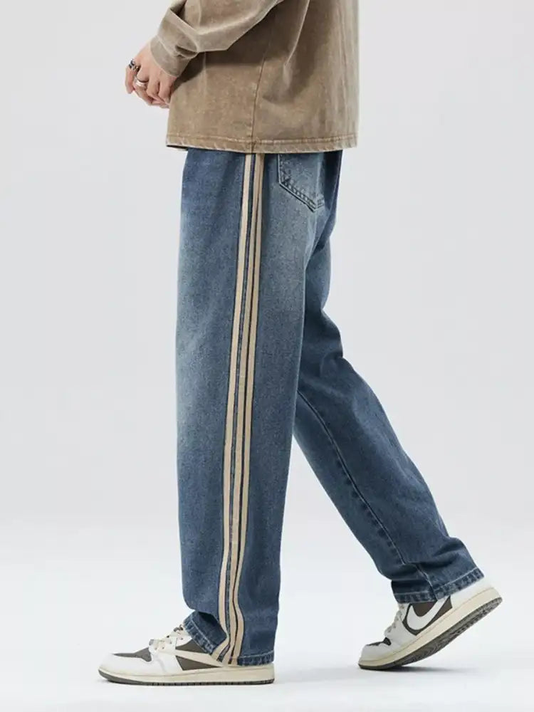 Men’s Plus Size Side Striped Wide Leg Jeans