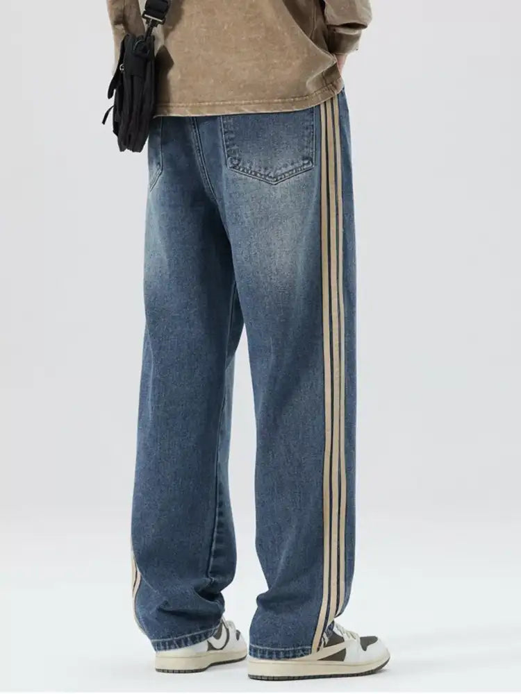 Men’s Plus Size Side Striped Wide Leg Jeans